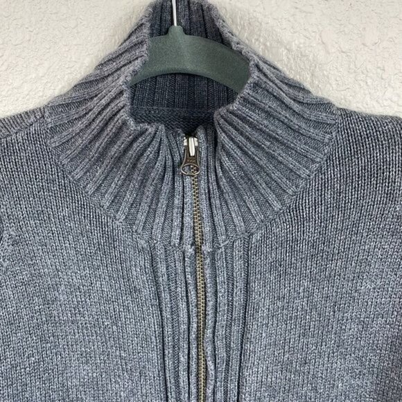 Guess Jeans Full Zip Stretch Sweater Mock Neck Combed Cotton Gray Sz S - Picture 2 of 9